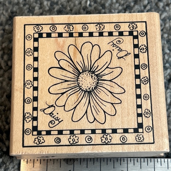 Great Impressions Daisy Flower Checker Framed Rubber Stamp F69 Wood Mount #Z38 - Picture 2 of 11